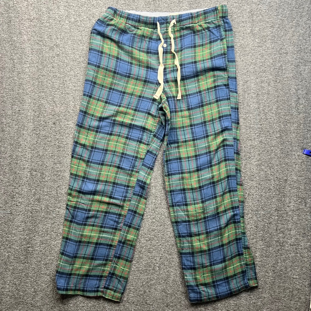 J.Crew Pajama Pants Mens Large Blue Green Plaid Flannel Cotton Lounge Sleepwear